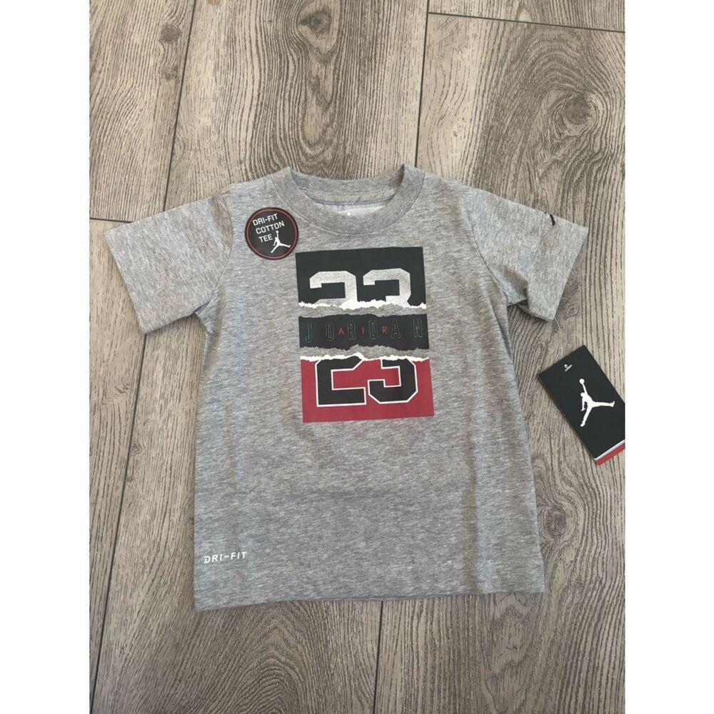 Jordan Gray Short-Sleeve 23 Graphic Tee with Red Accent
